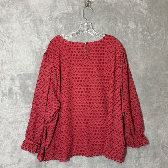 Calvin Klein Top 3X Plus Red Polka Dot Poet Sleeve Office Mature Holiday - Picture 4 of 10